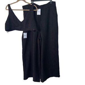 Showpo Adelaide Two Piece Wide Leg Pant And Crop Top Set Size 16 Black New